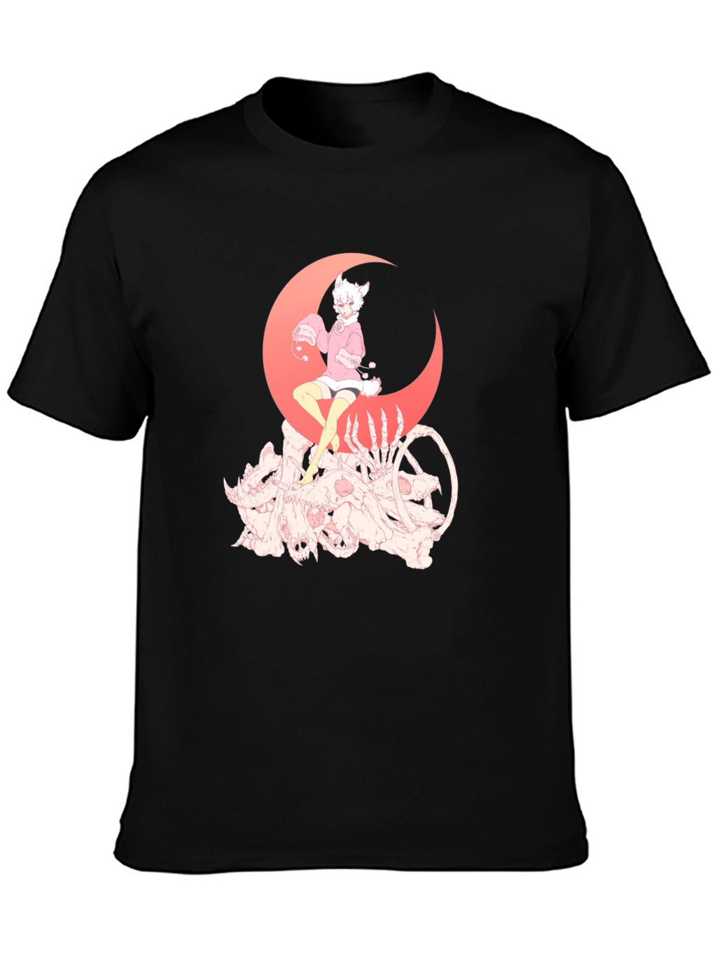 Gothic Anime T-Shirt - Moon & Skulls