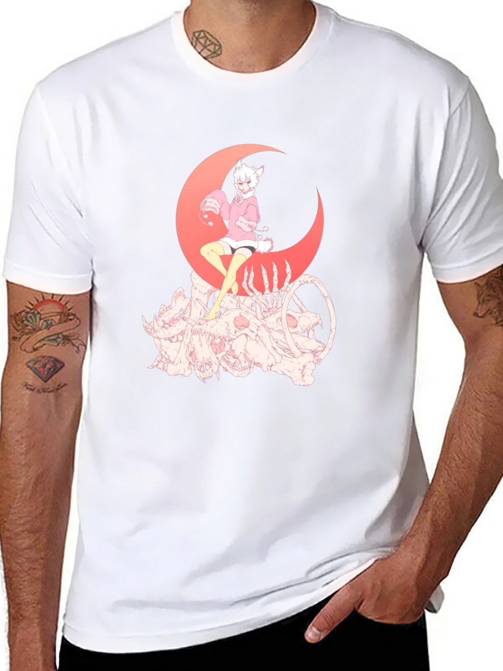 Gothic Anime T-Shirt - Moon & Skulls