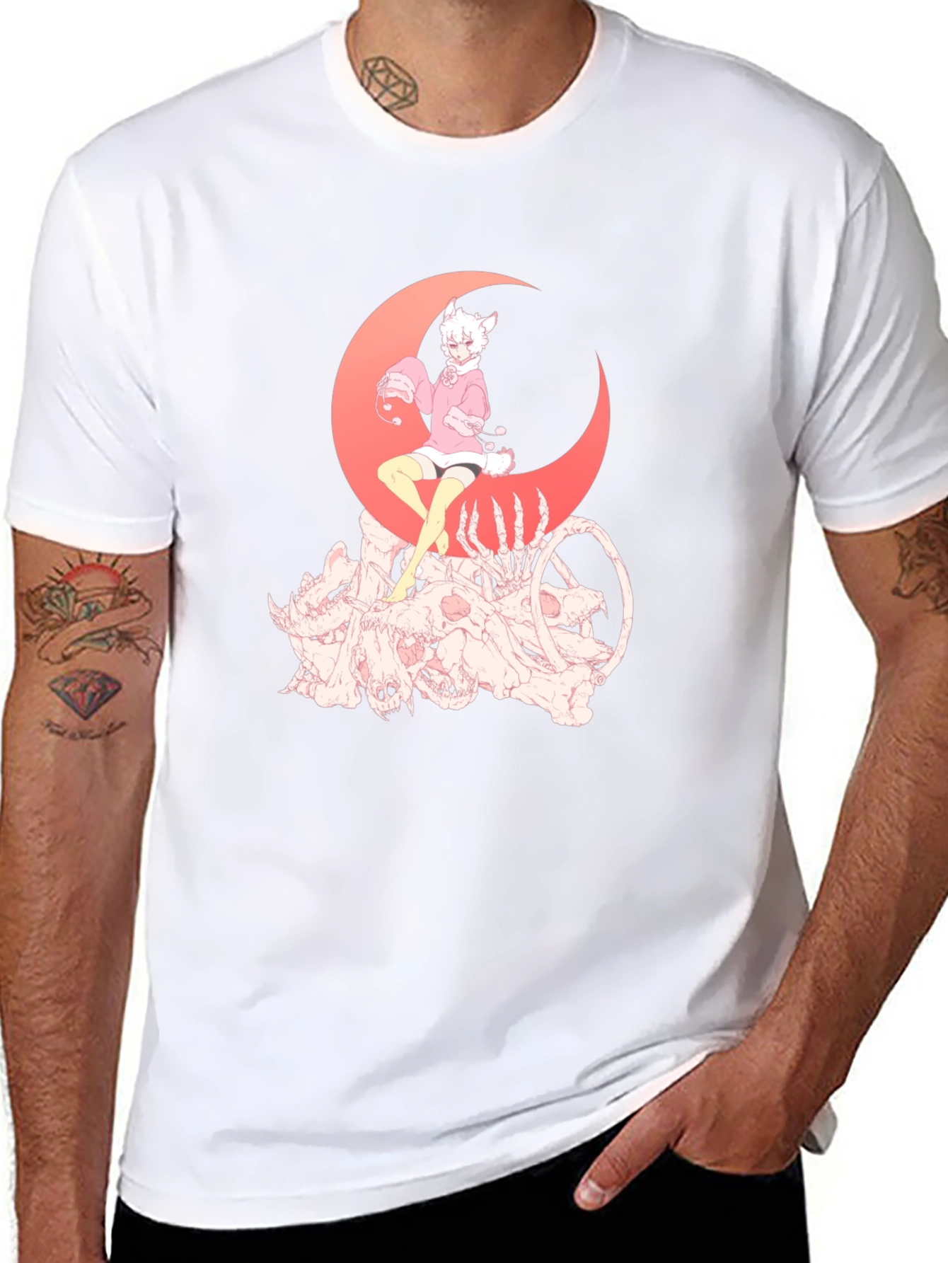 Gothic Anime T-Shirt - Moon & Skulls