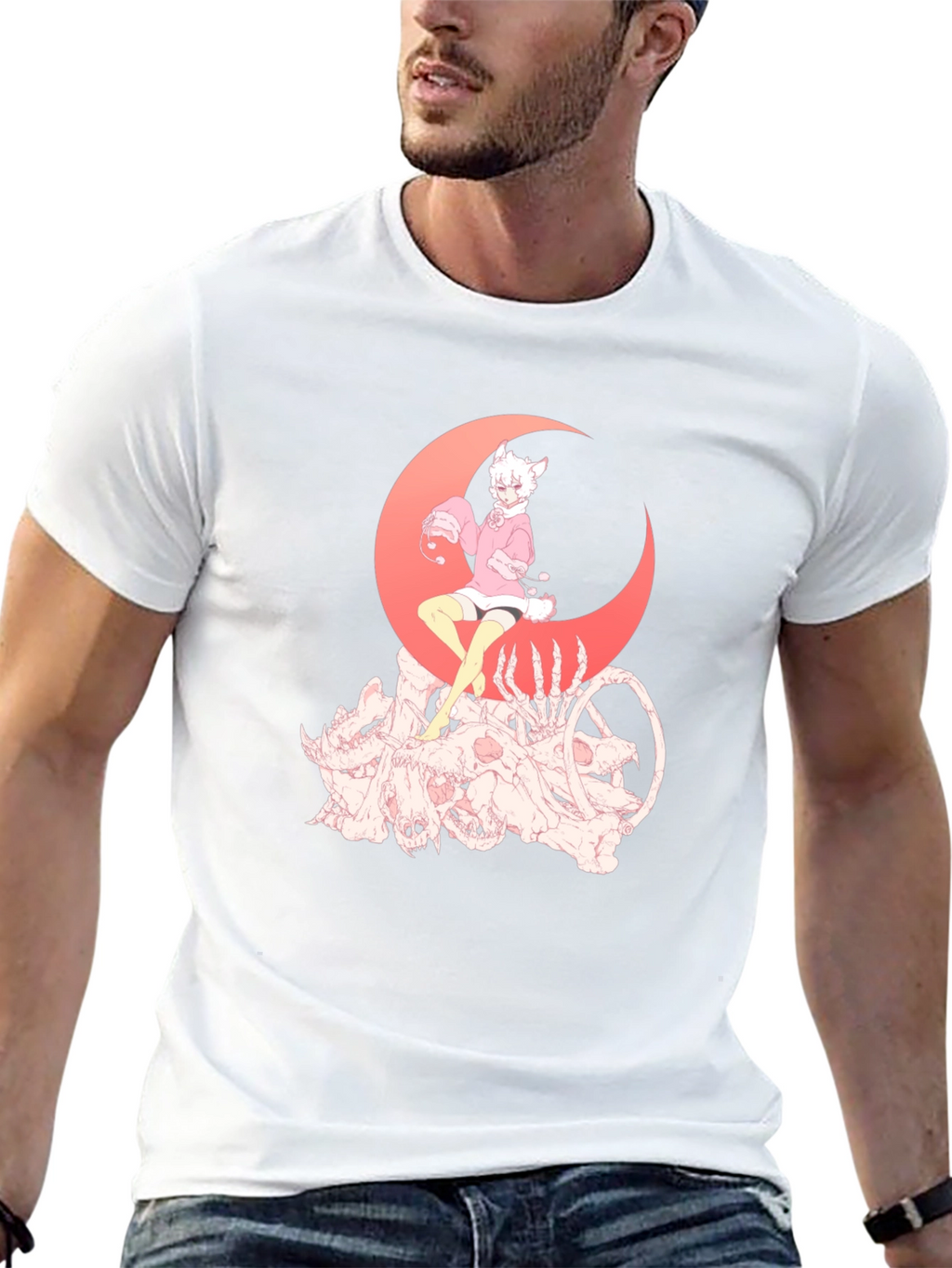 Gothic Anime T-Shirt - Moon & Skulls