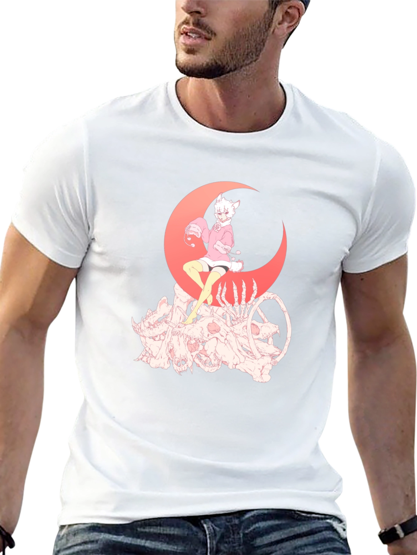 Gothic Anime T-Shirt - Moon & Skulls