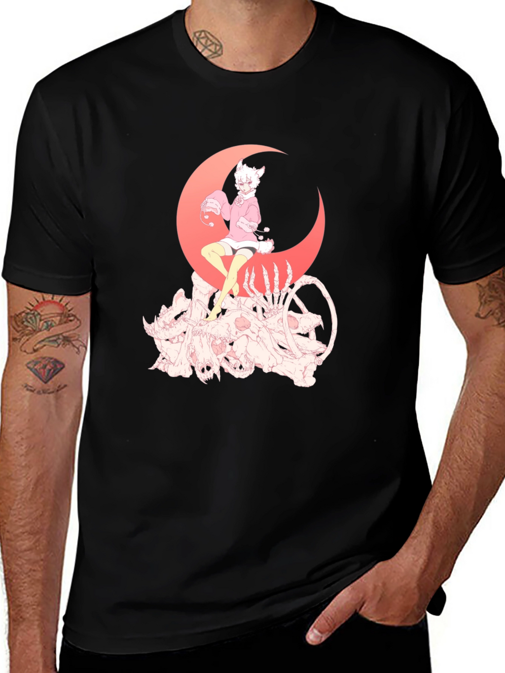 Gothic Anime T-Shirt - Moon & Skulls