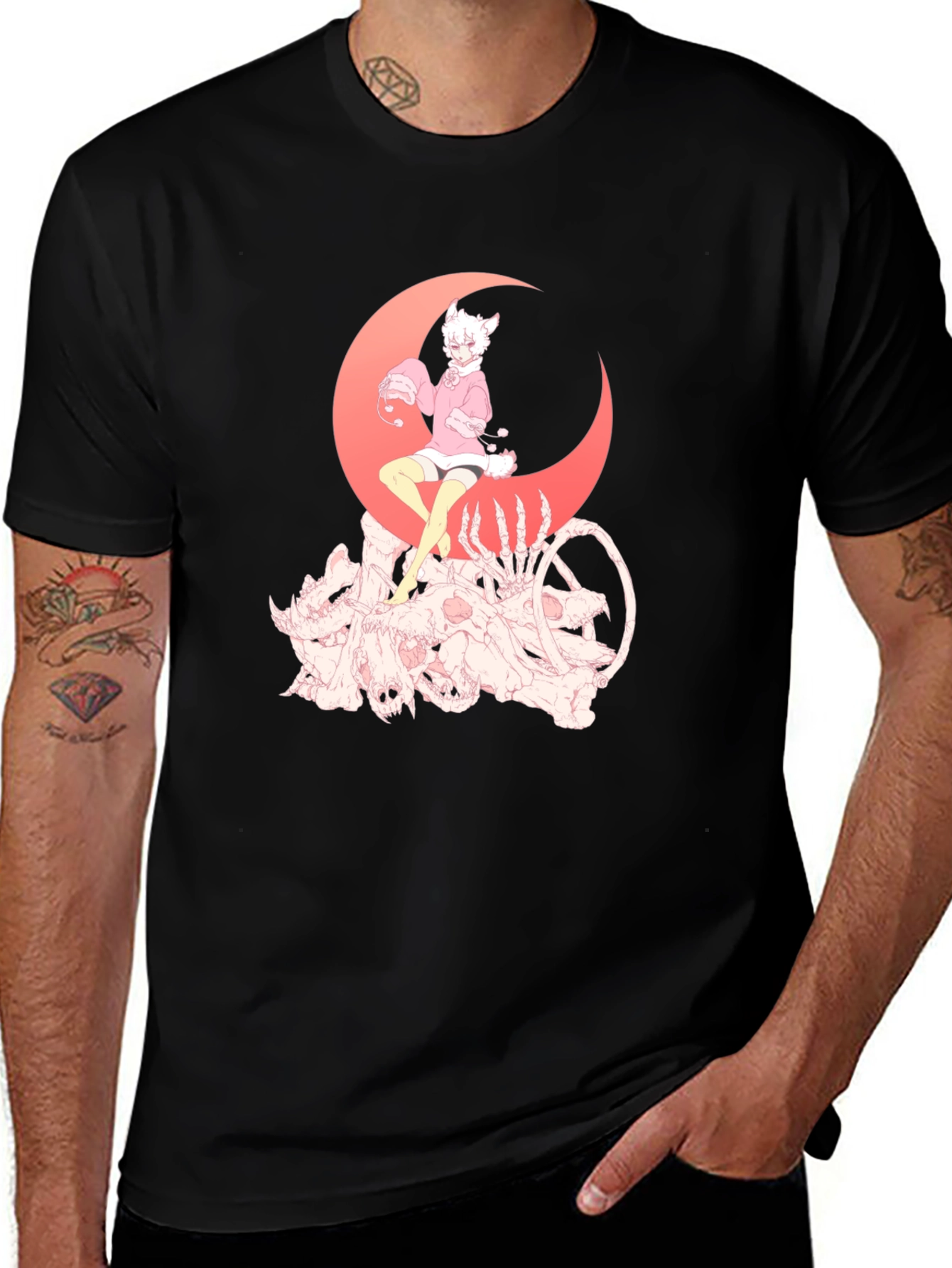 Gothic Anime T-Shirt - Moon & Skulls