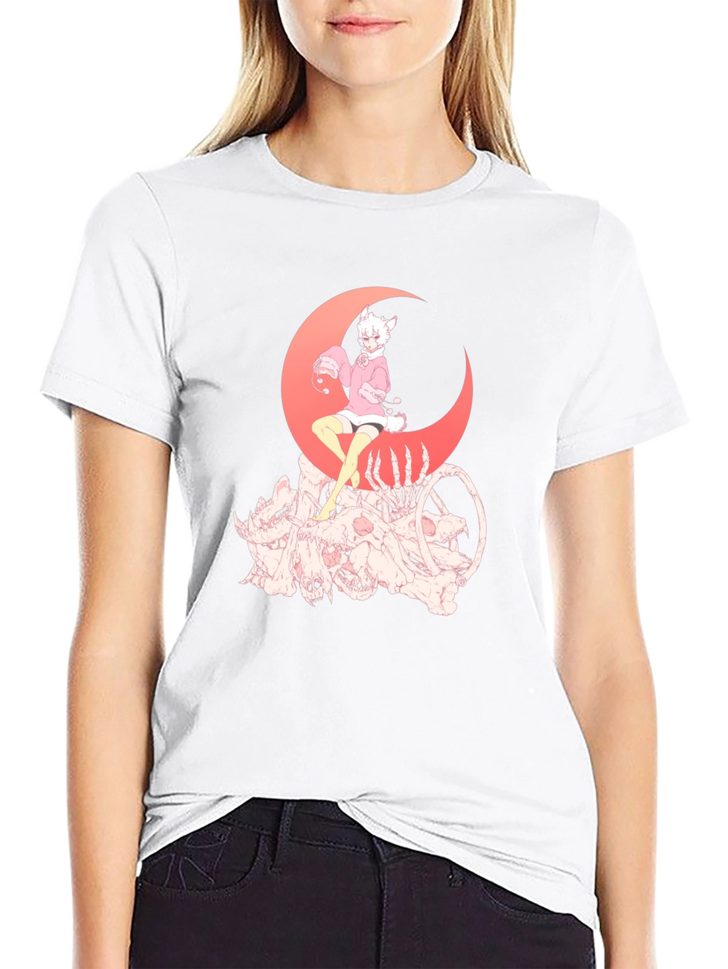 Gothic Anime T-Shirt - Moon & Skulls