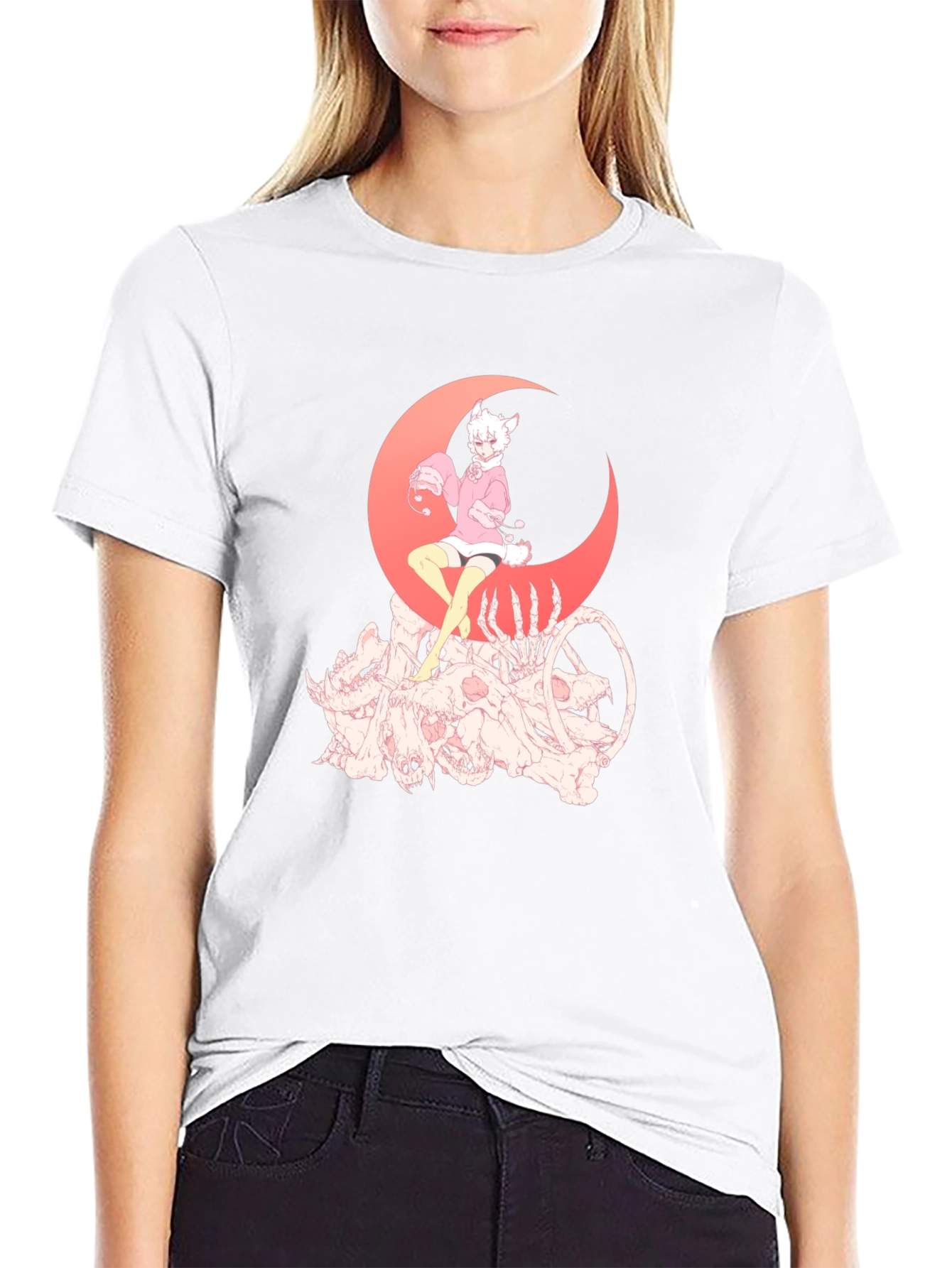 Gothic Anime T-Shirt - Moon & Skulls