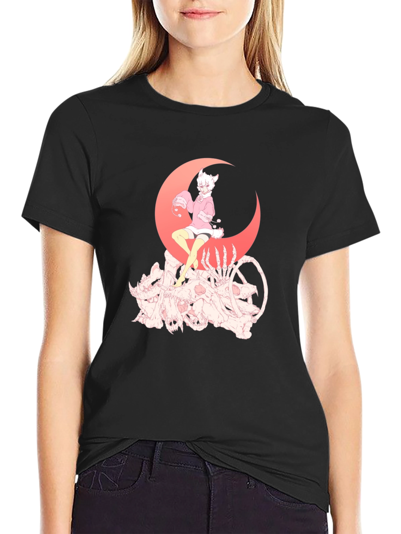 Gothic Anime T-Shirt - Moon & Skulls