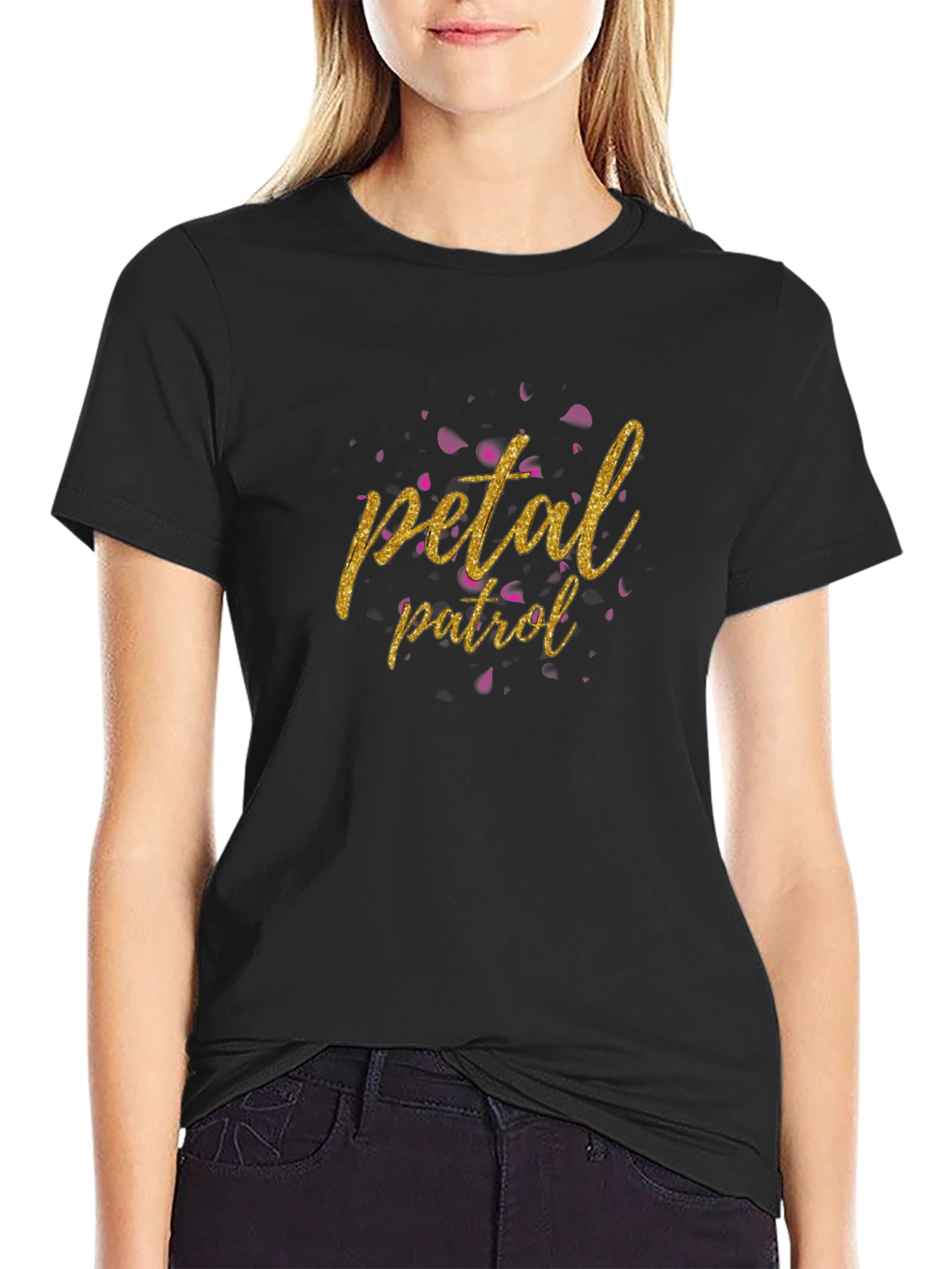 Petal Patrol Graphic Tee - Black Cotton T-Shirt
