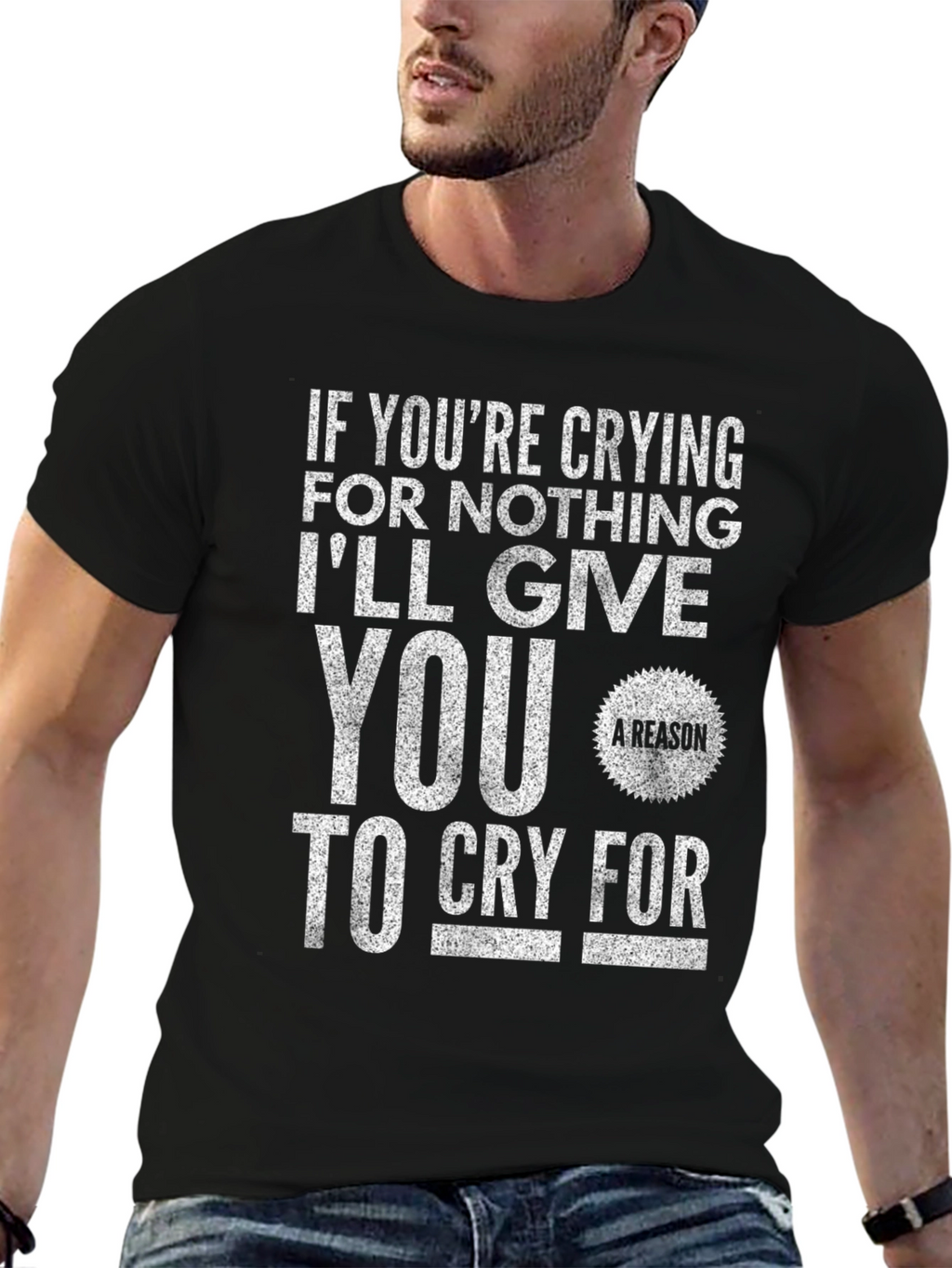 Cry For Nothing Mens Black Graphic T-Shirt