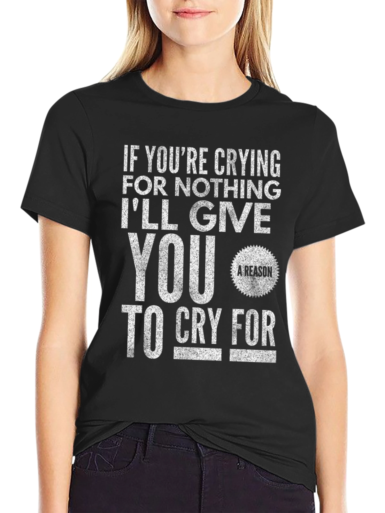 Cry For Nothing Mens Black Graphic T-Shirt