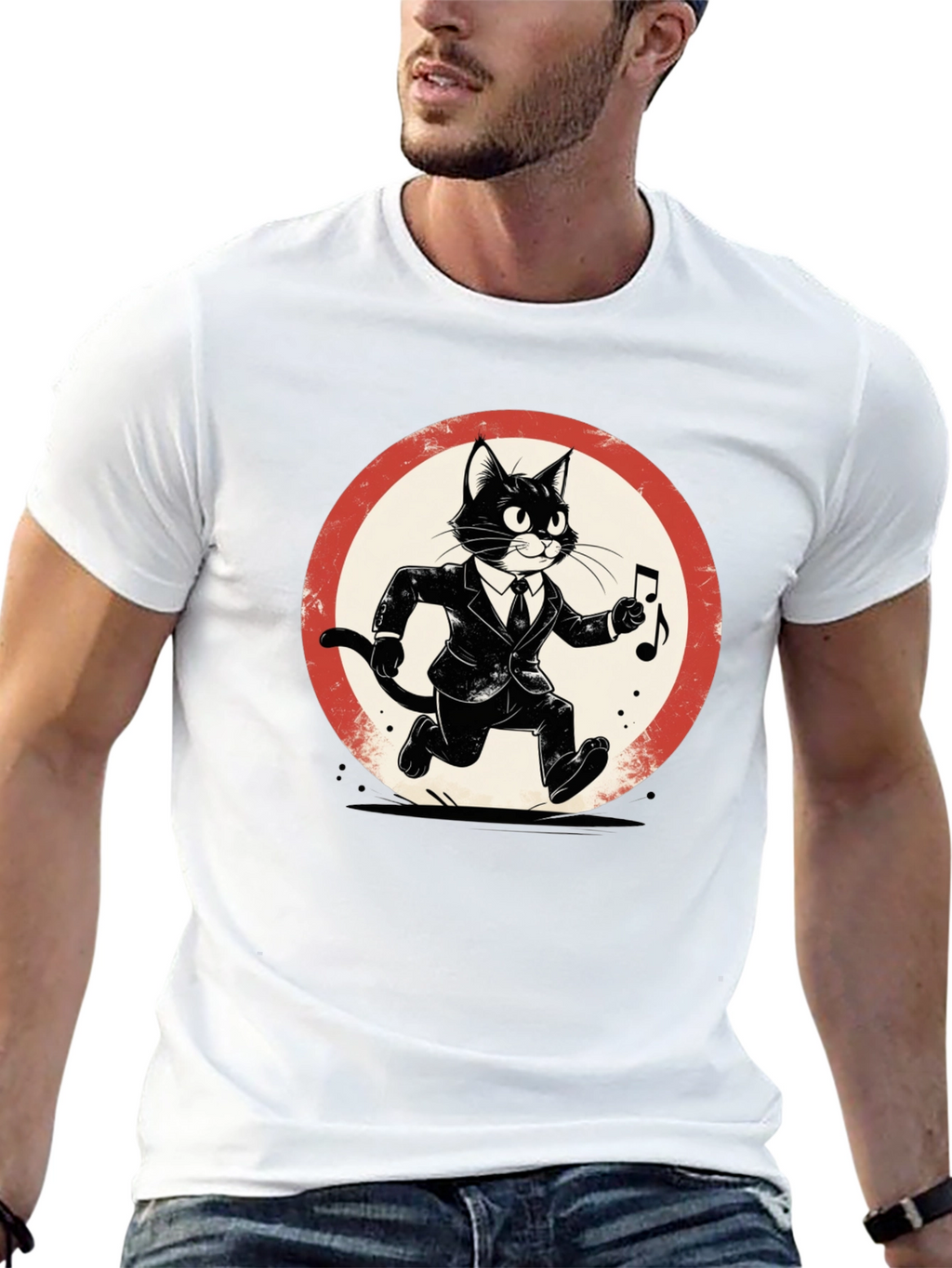 Cool Cat Jazz Musician Black T-Shirt