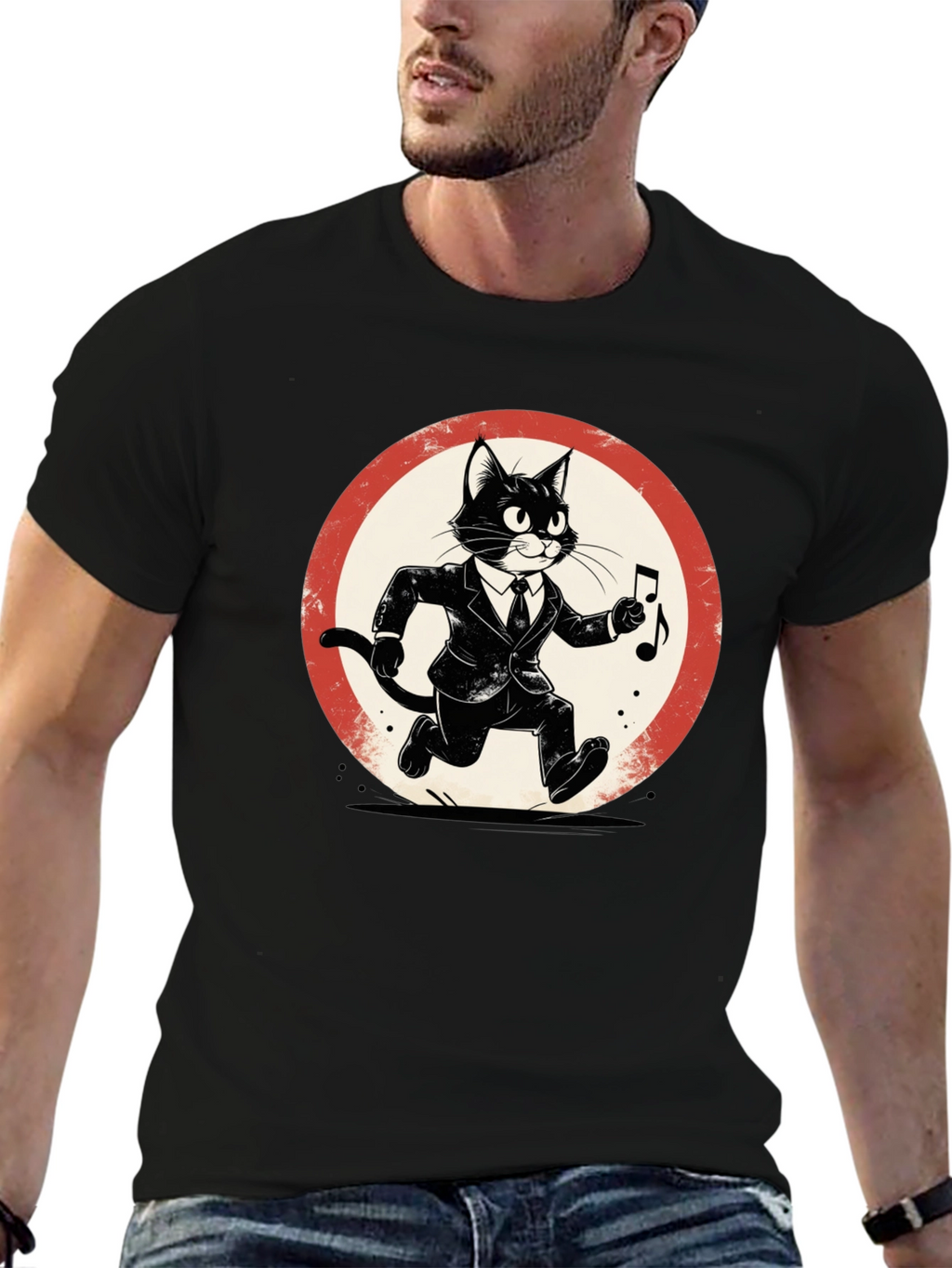 Cool Cat Jazz Musician Black T-Shirt