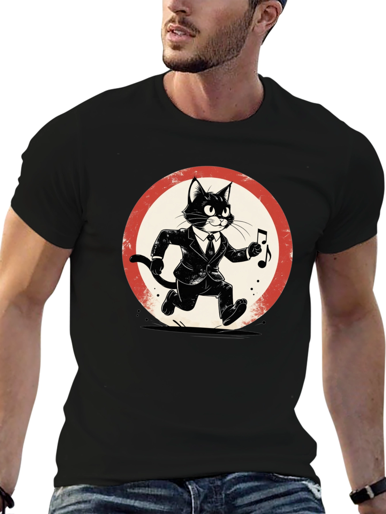 Cool Cat Jazz Musician Black T-Shirt