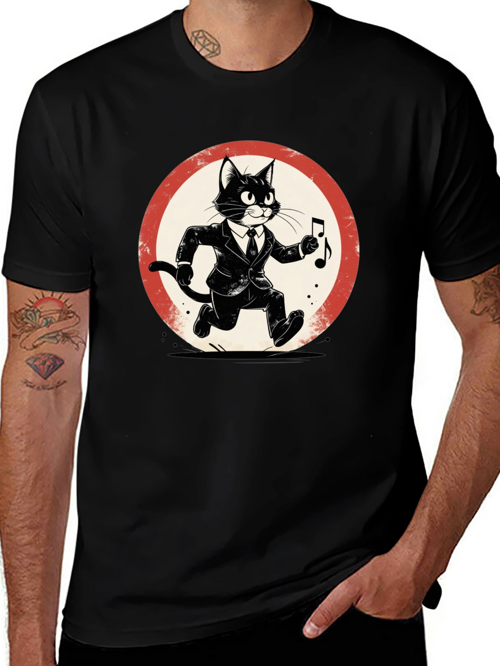 Cool Cat Jazz Musician Black T-Shirt
