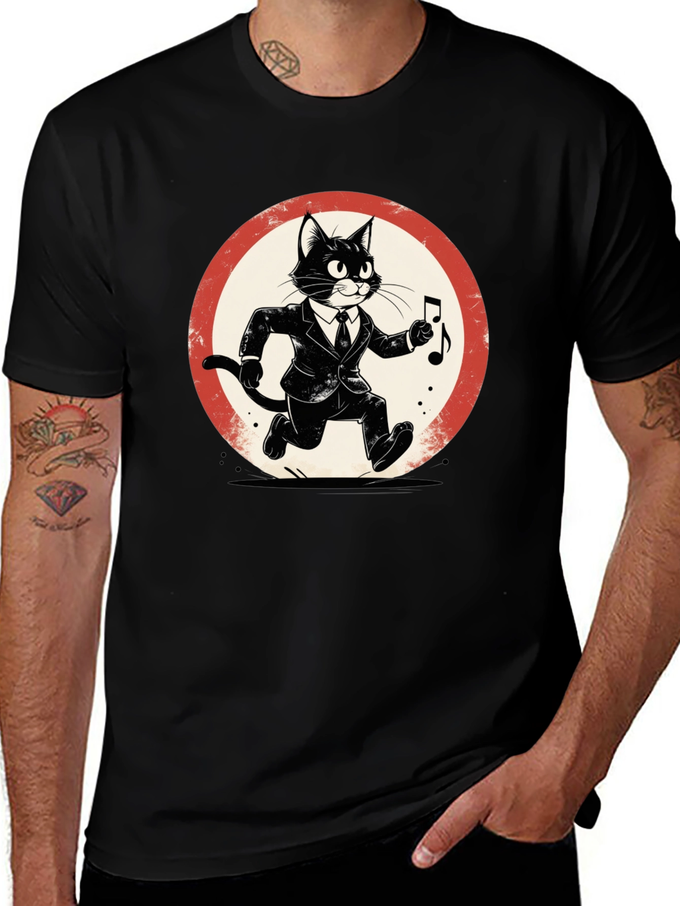 Cool Cat Jazz Musician Black T-Shirt