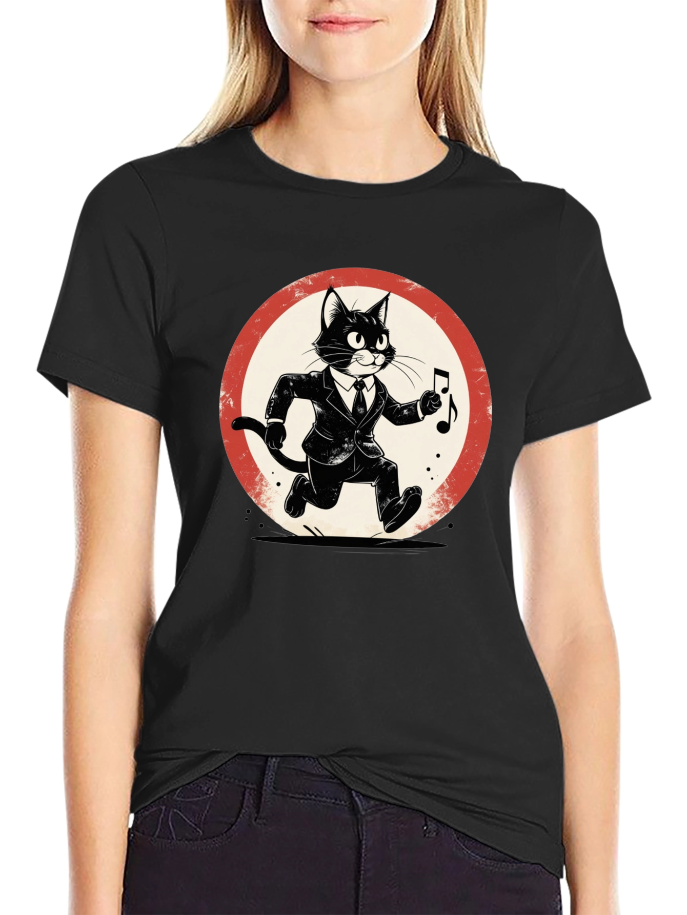 Cool Cat Jazz Musician Black T-Shirt