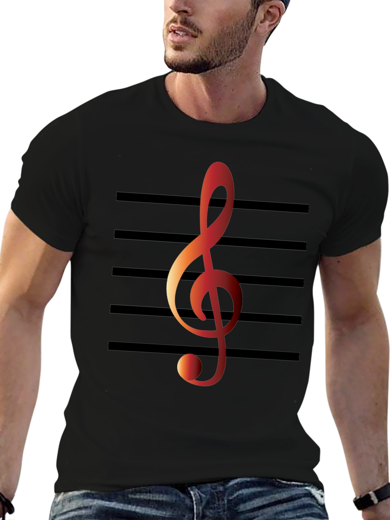 Musical Note Graphic Tee - Black Cotton T-Shirt
