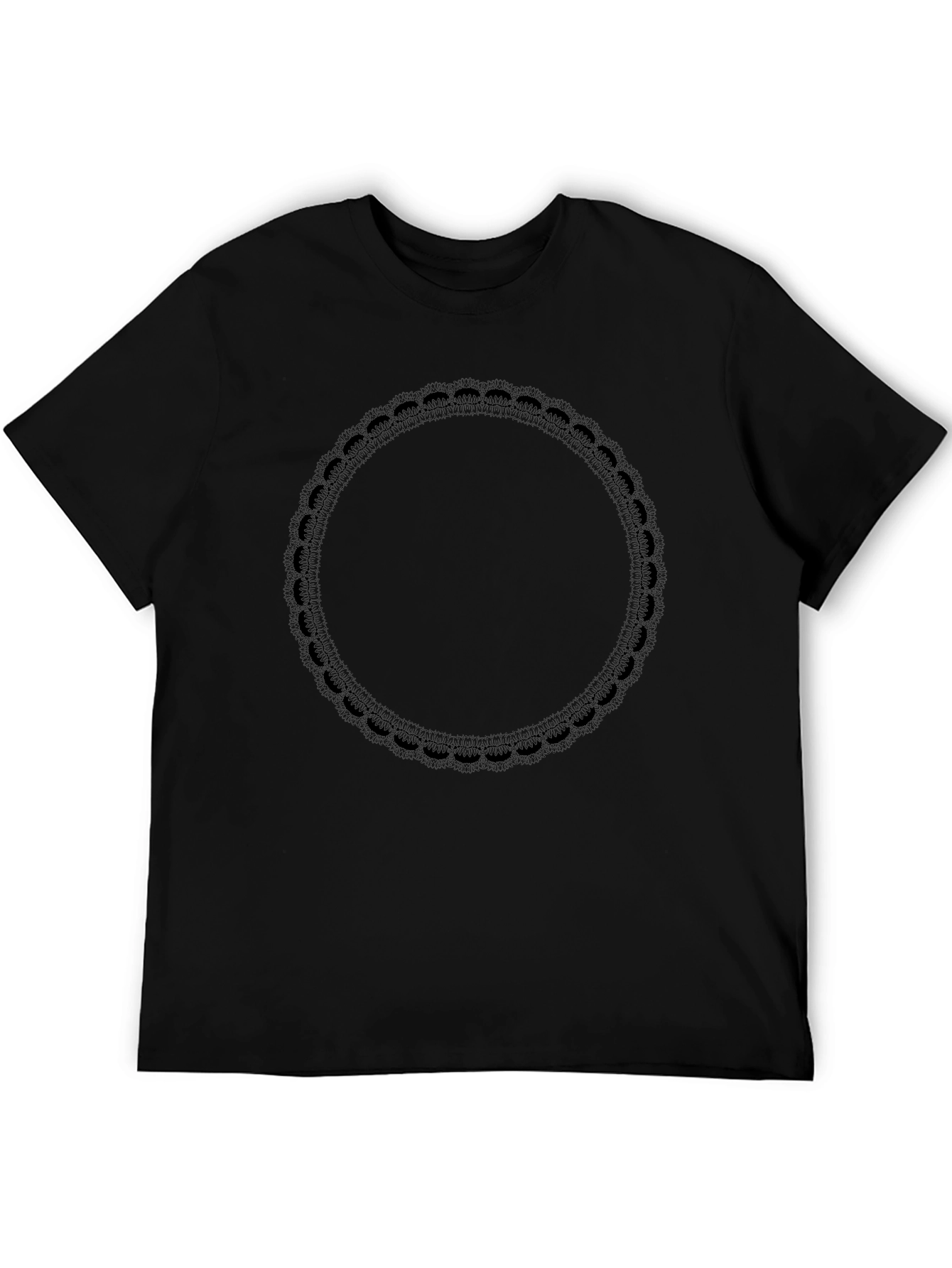 Black Crew Neck T-Shirt with Decorative Circle Print