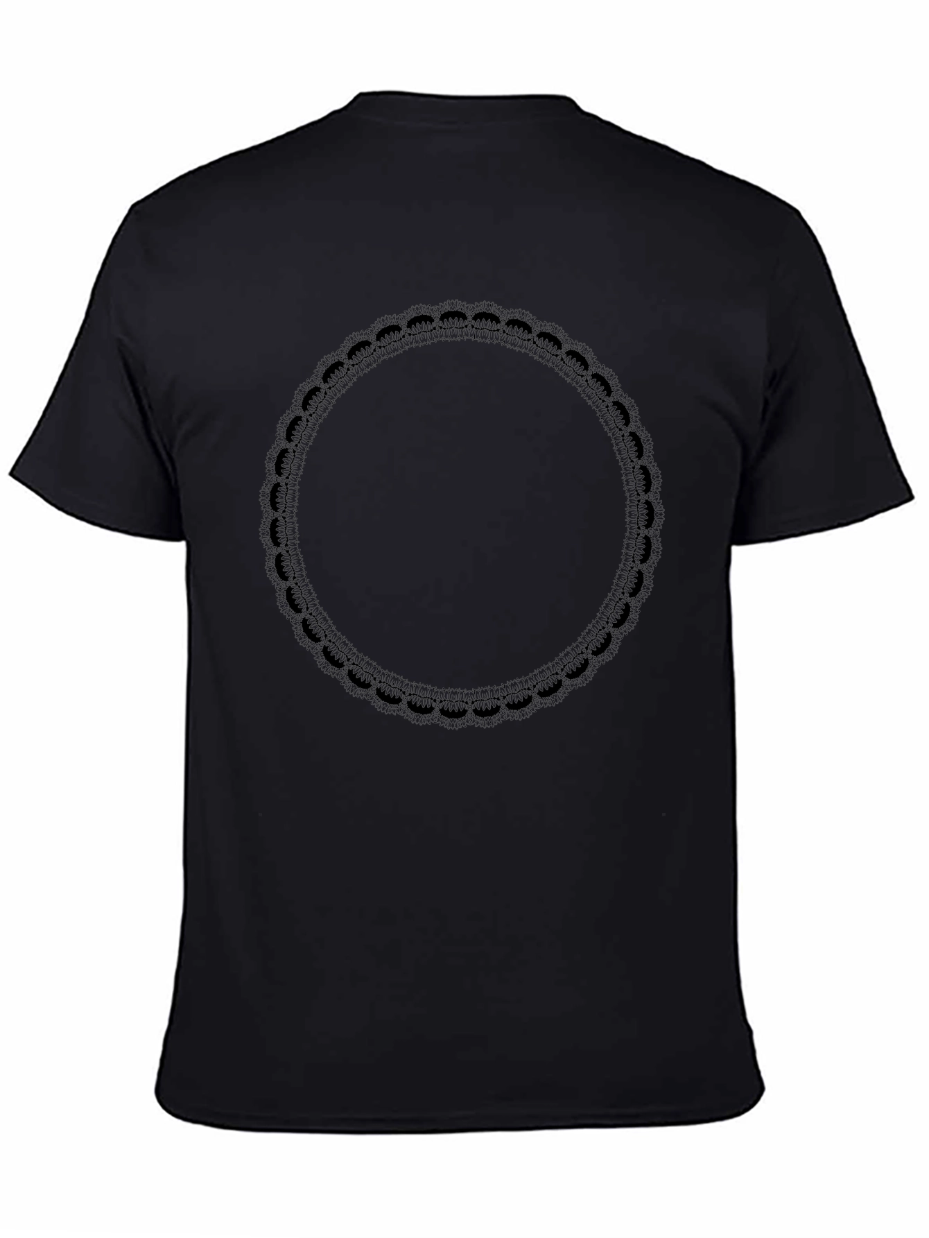 Black Crew Neck T-Shirt with Decorative Circle Print