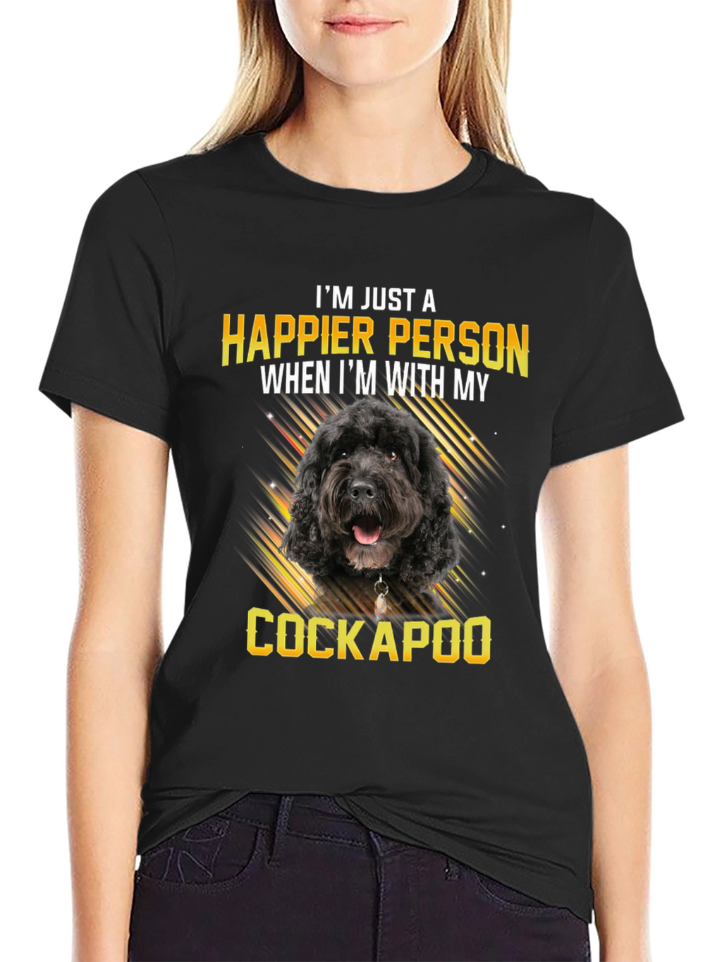 Happy Cockapoo Person Black T-Shirt