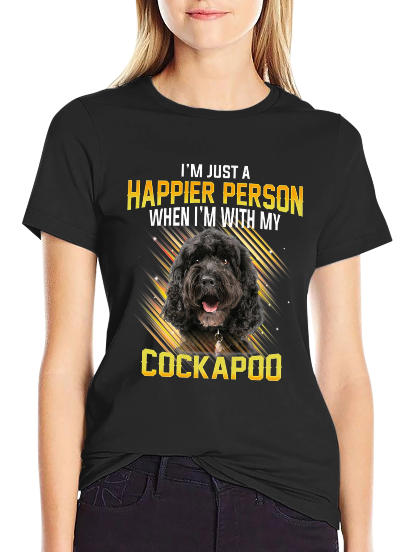 Happy Cockapoo Person Black T-Shirt