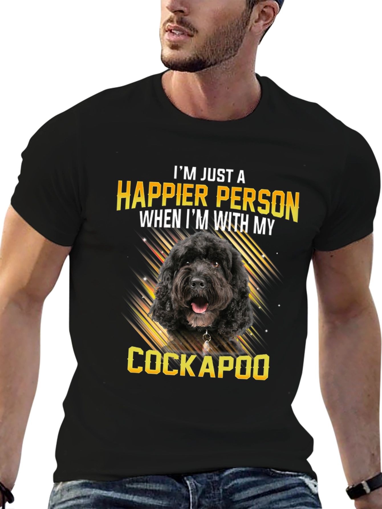 Happy Cockapoo Person Black T-Shirt