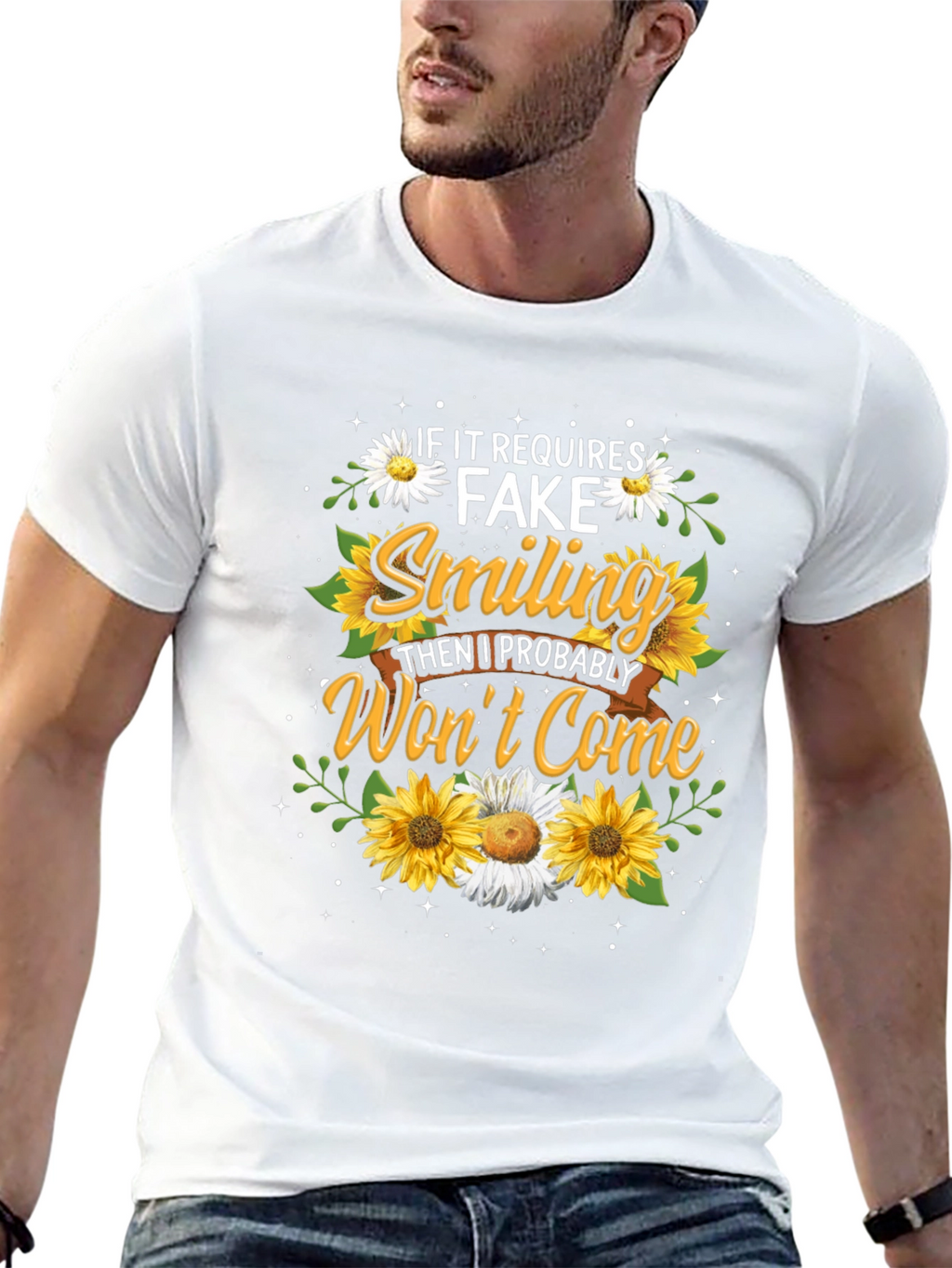 Fake Smiling T-Shirt - Floral Design
