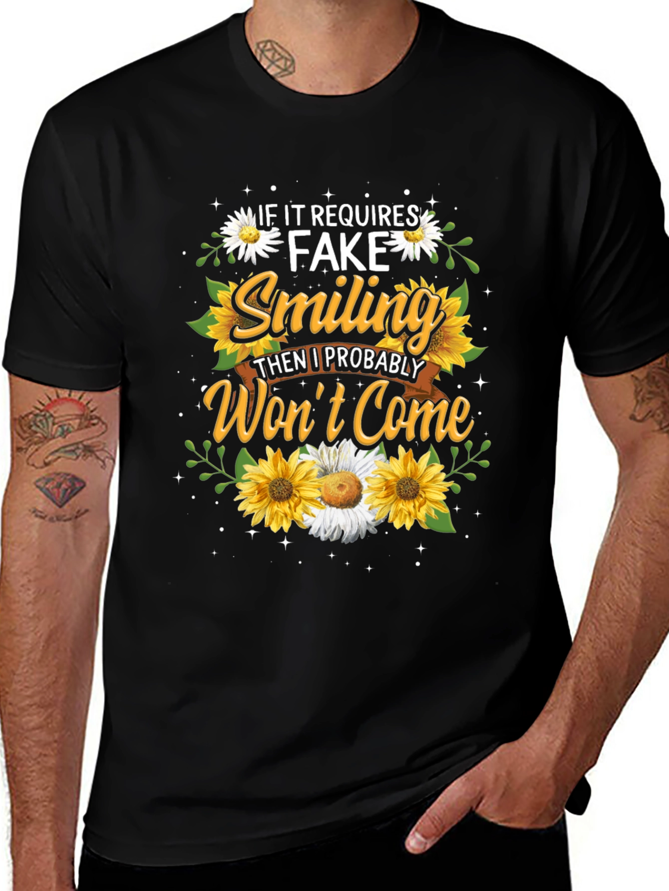 Fake Smiling T-Shirt - Floral Design