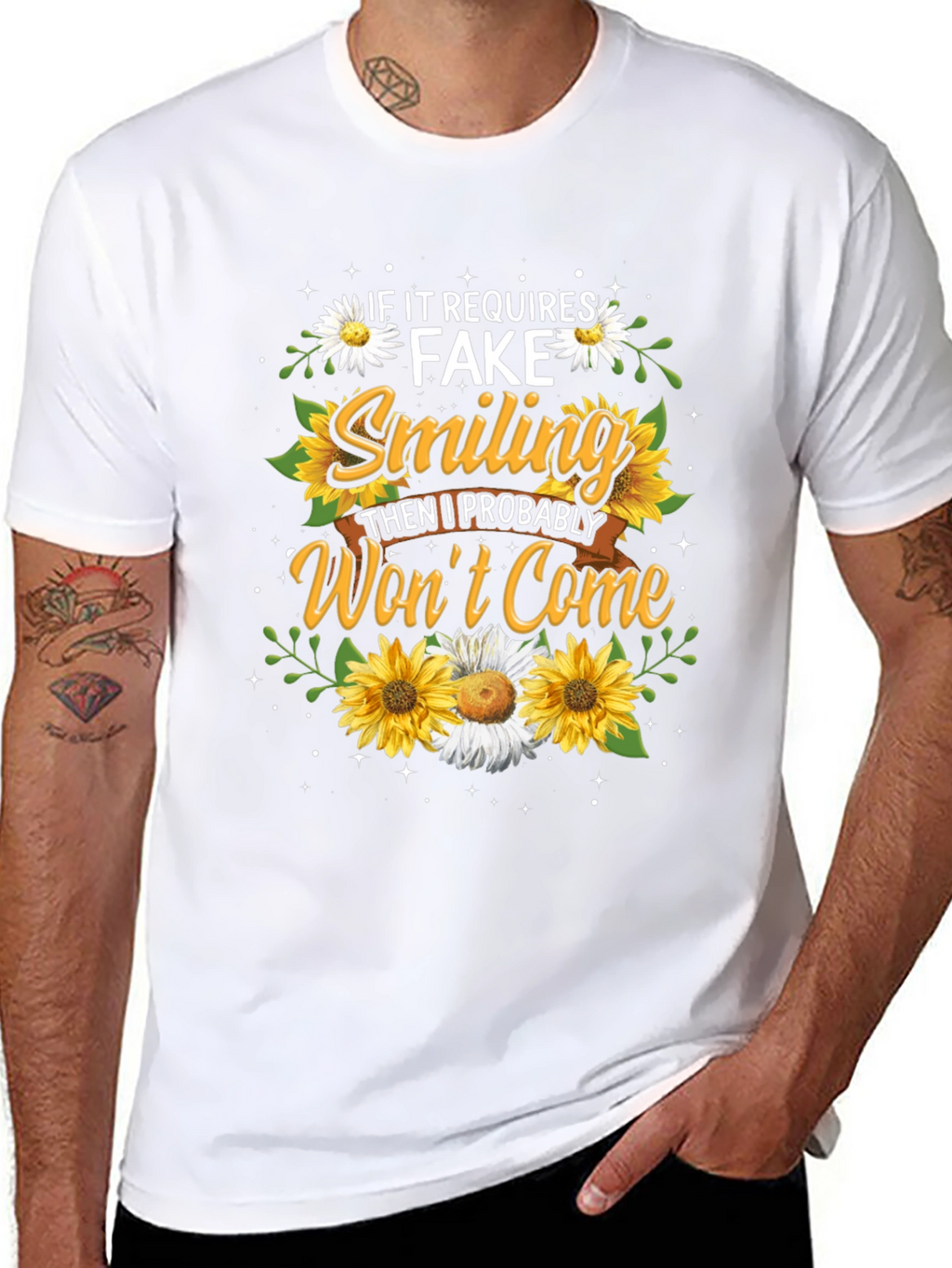Fake Smiling T-Shirt - Floral Design