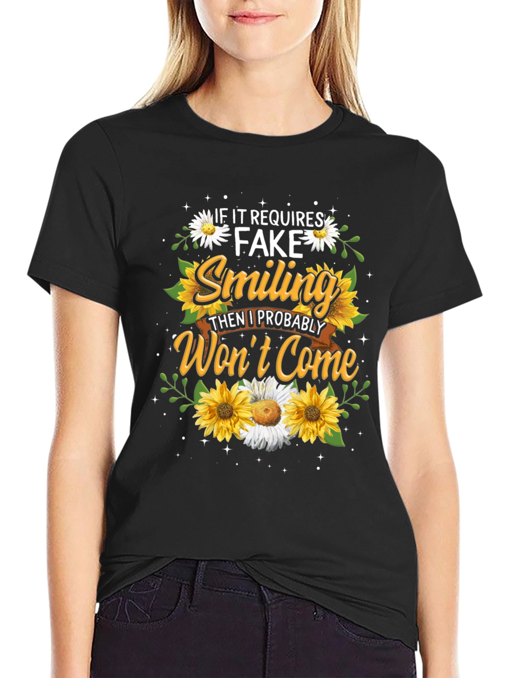 Fake Smiling T-Shirt - Floral Design