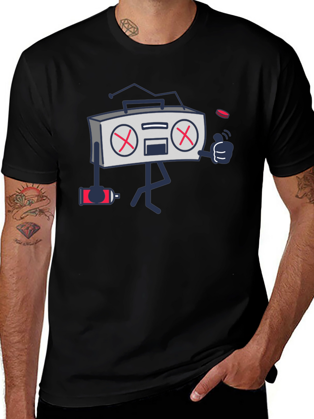 Radio Cartoon Black Graphic T-Shirt