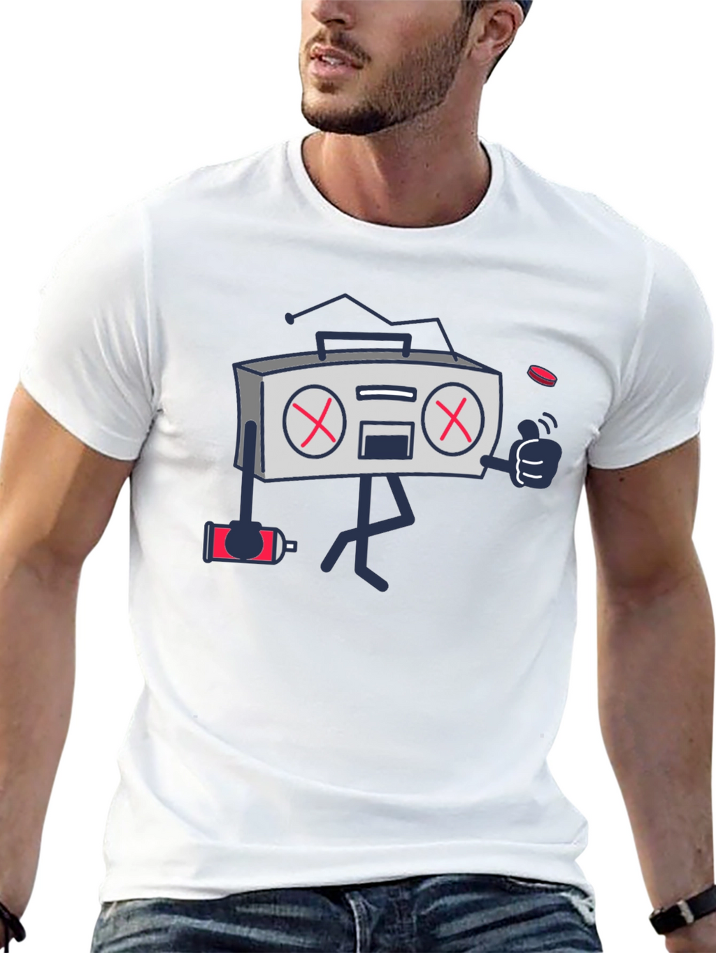 Radio Cartoon Black Graphic T-Shirt