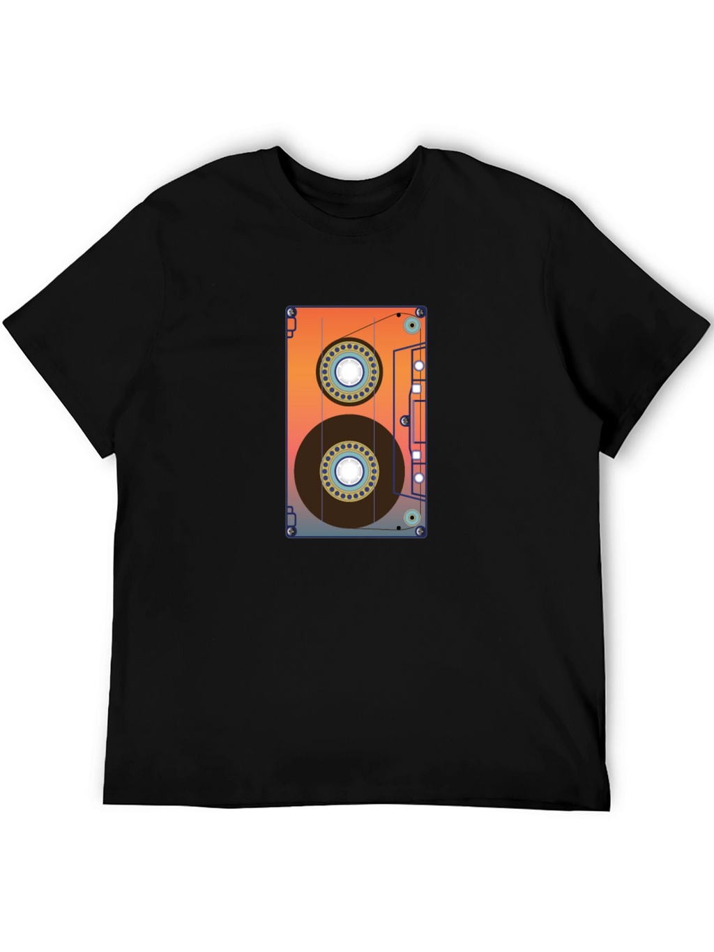Retro Cassette Tape Graphic Tee - Black Cotton Blend