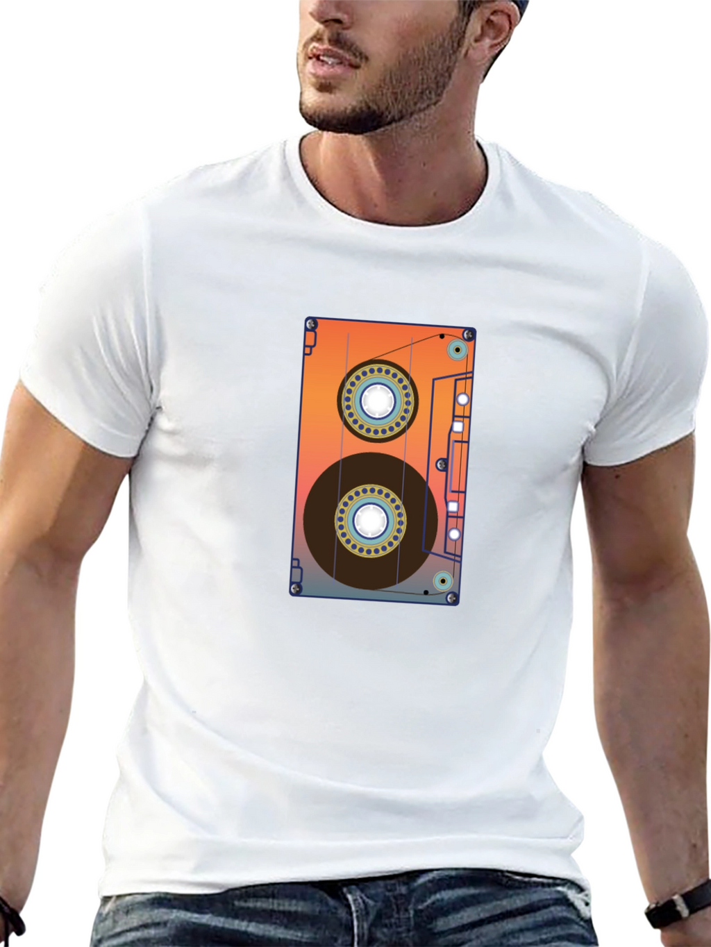Retro Cassette Tape Graphic Tee - Black Cotton Blend