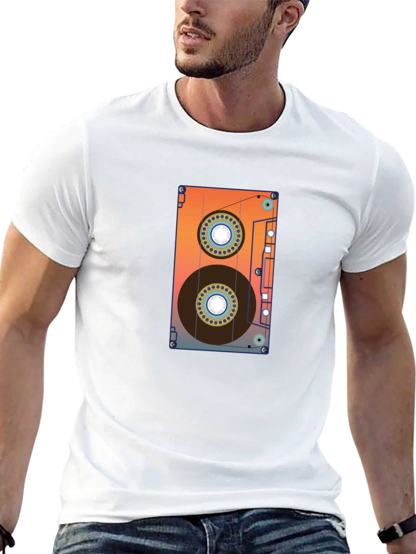 Retro Cassette Tape Graphic Tee - Black Cotton Blend