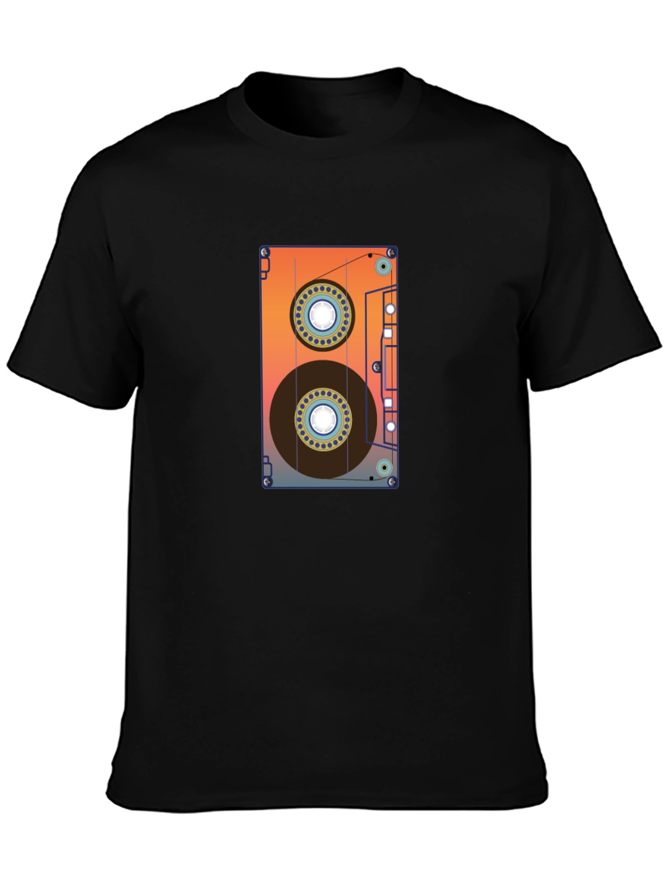 Retro Cassette Tape Graphic Tee - Black Cotton Blend