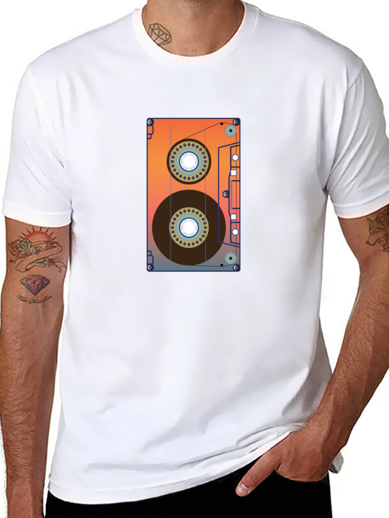 Retro Cassette Tape Graphic Tee - Black Cotton Blend