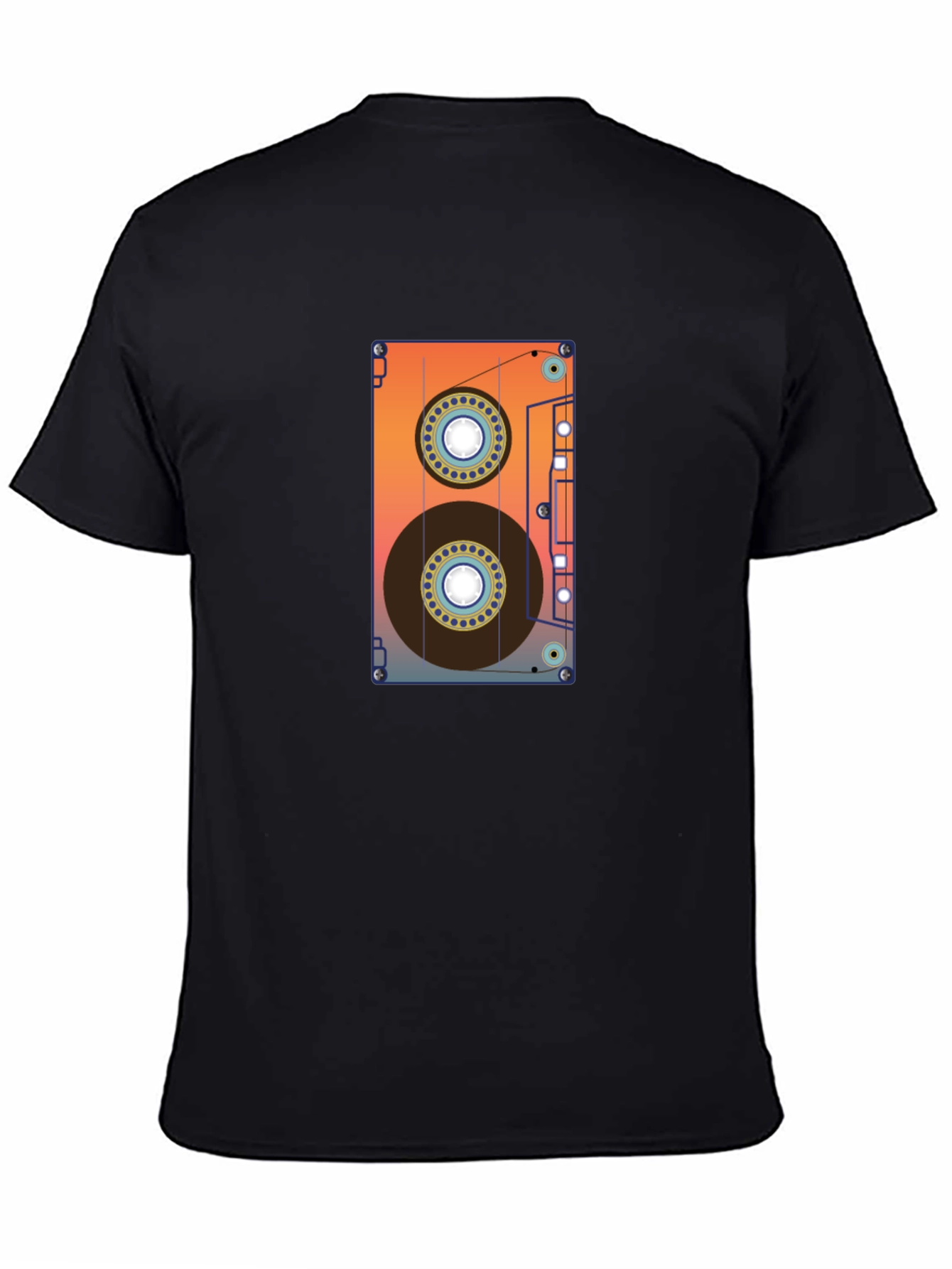Retro Cassette Tape Graphic Tee - Black Cotton Blend
