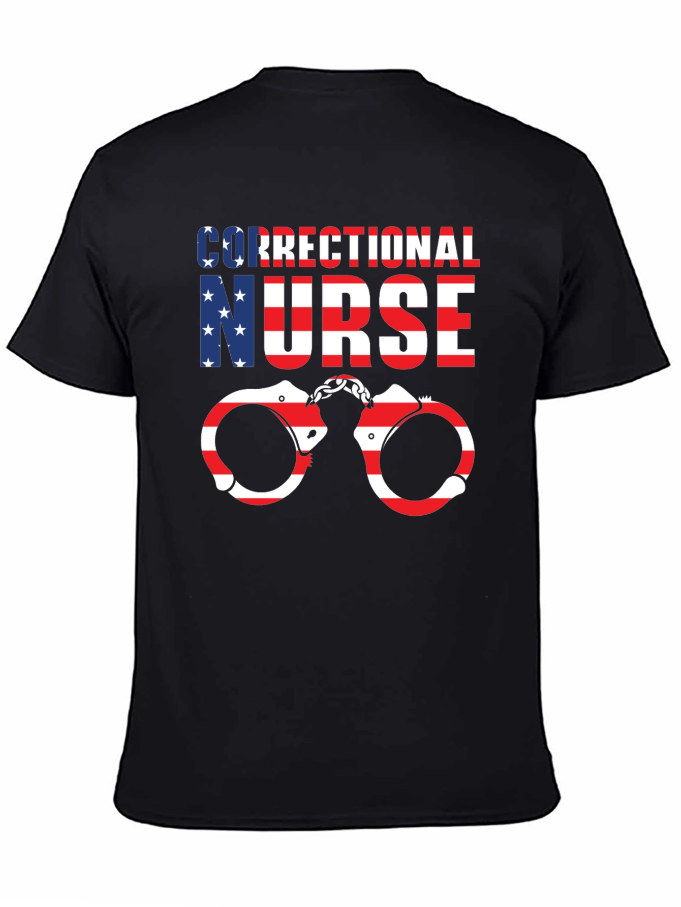Correctional Nurse American Flag Handcuffs Graphic T-Shirt