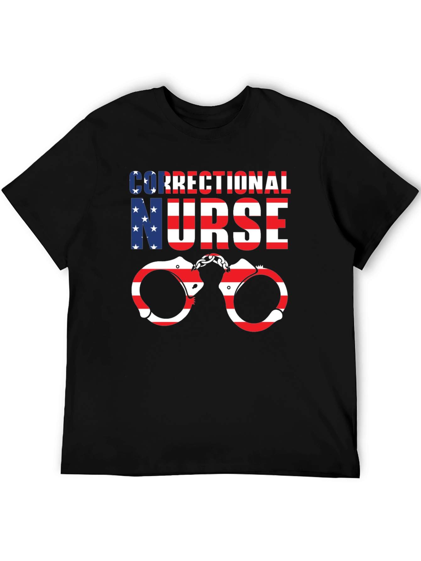 Correctional Nurse American Flag Handcuffs Graphic T-Shirt