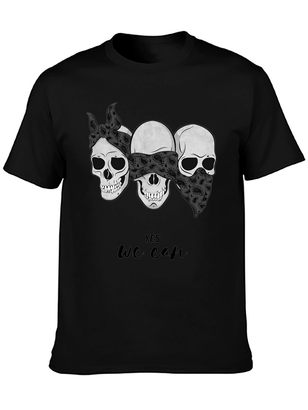 Skull Trio Yes We Can Graphic Tee - Black