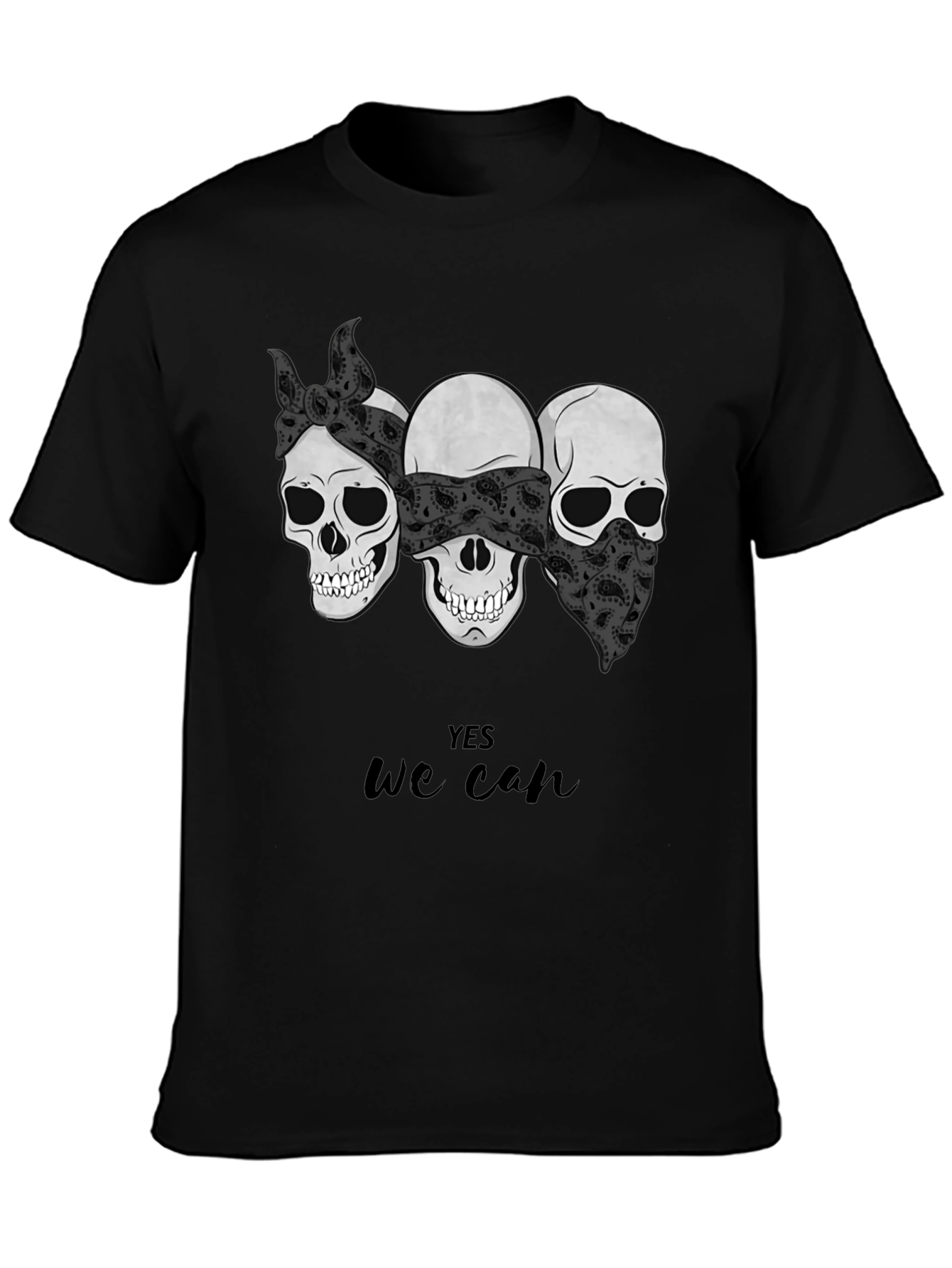 Skull Trio Yes We Can Graphic Tee - Black