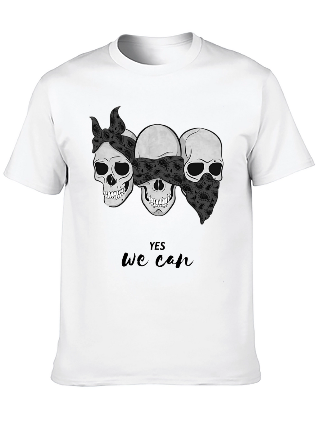 Skull Trio Yes We Can Graphic Tee - Black