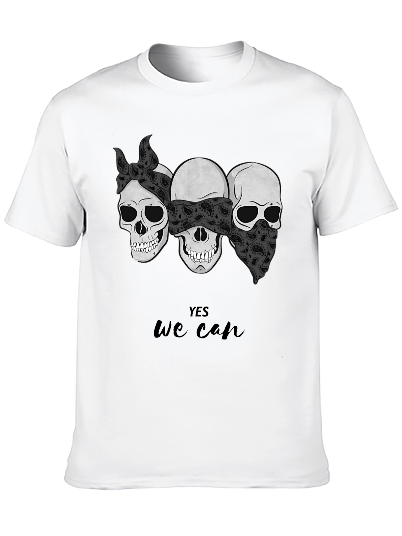 Skull Trio Yes We Can Graphic Tee - Black