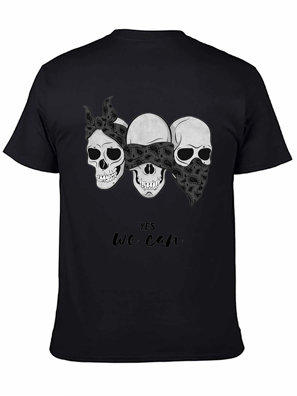 Skull Trio Yes We Can Graphic Tee - Black