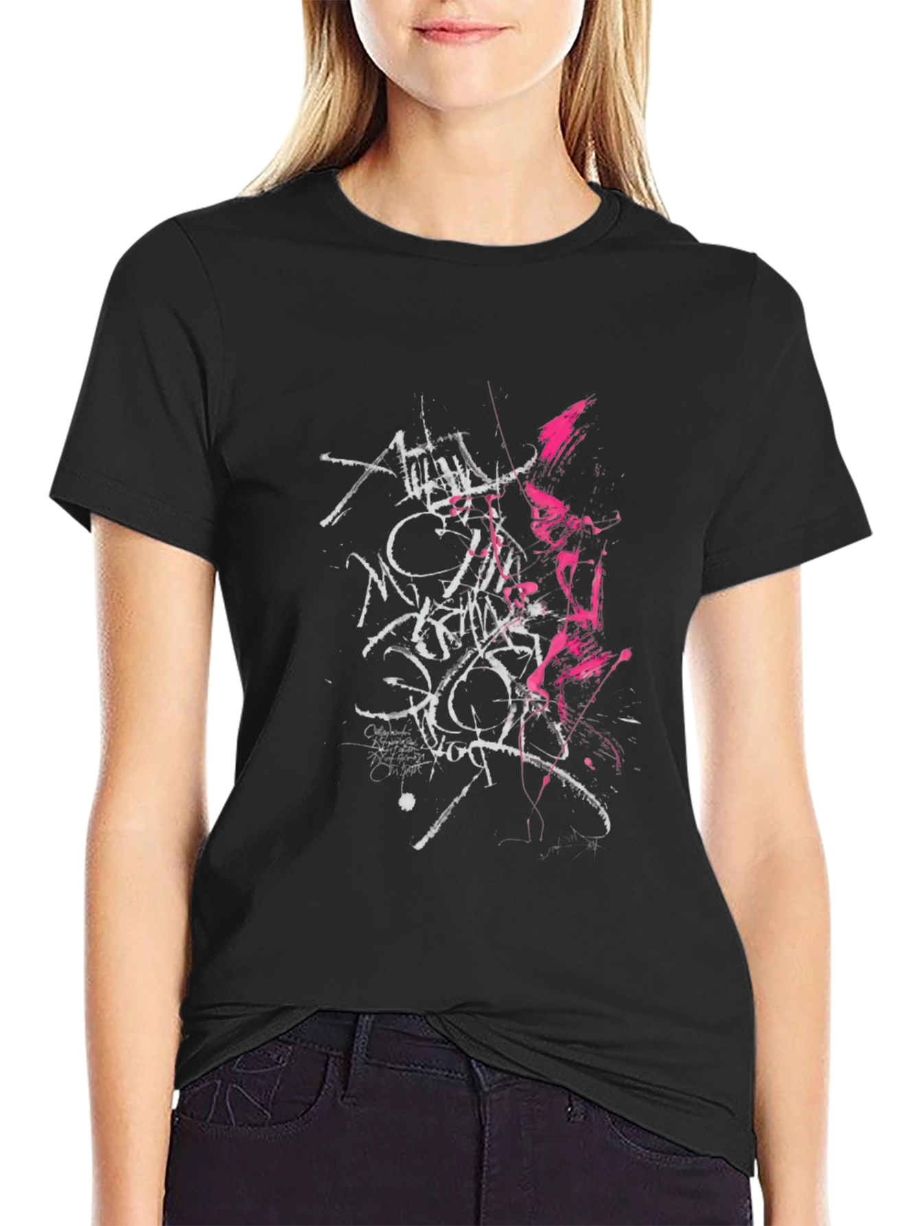 Edgy Graphic Tee: Black T-Shirt with Abstract Print