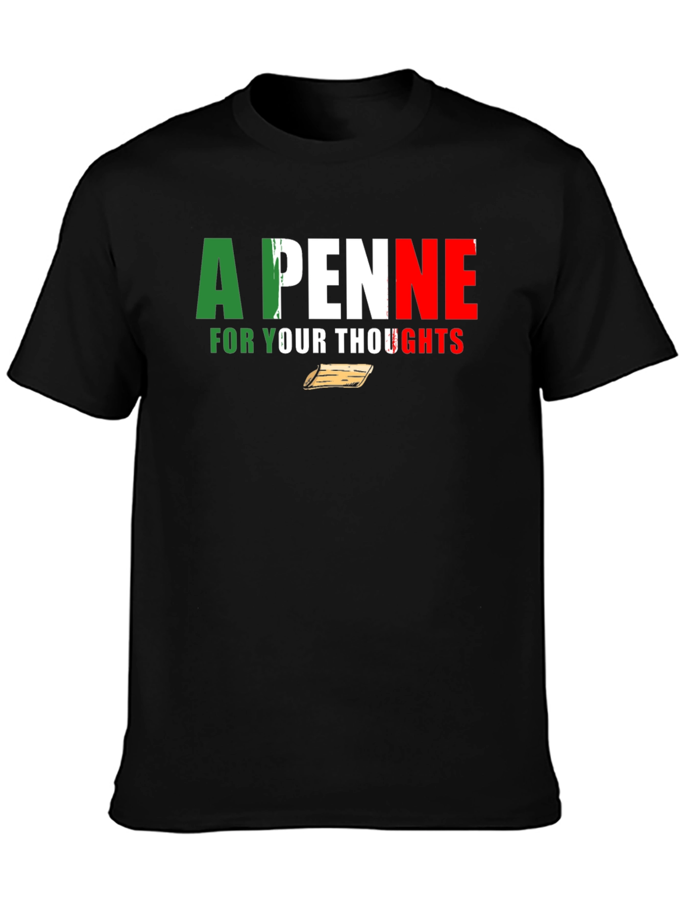 A Penne For Your Thoughts Black Graphic T-Shirt