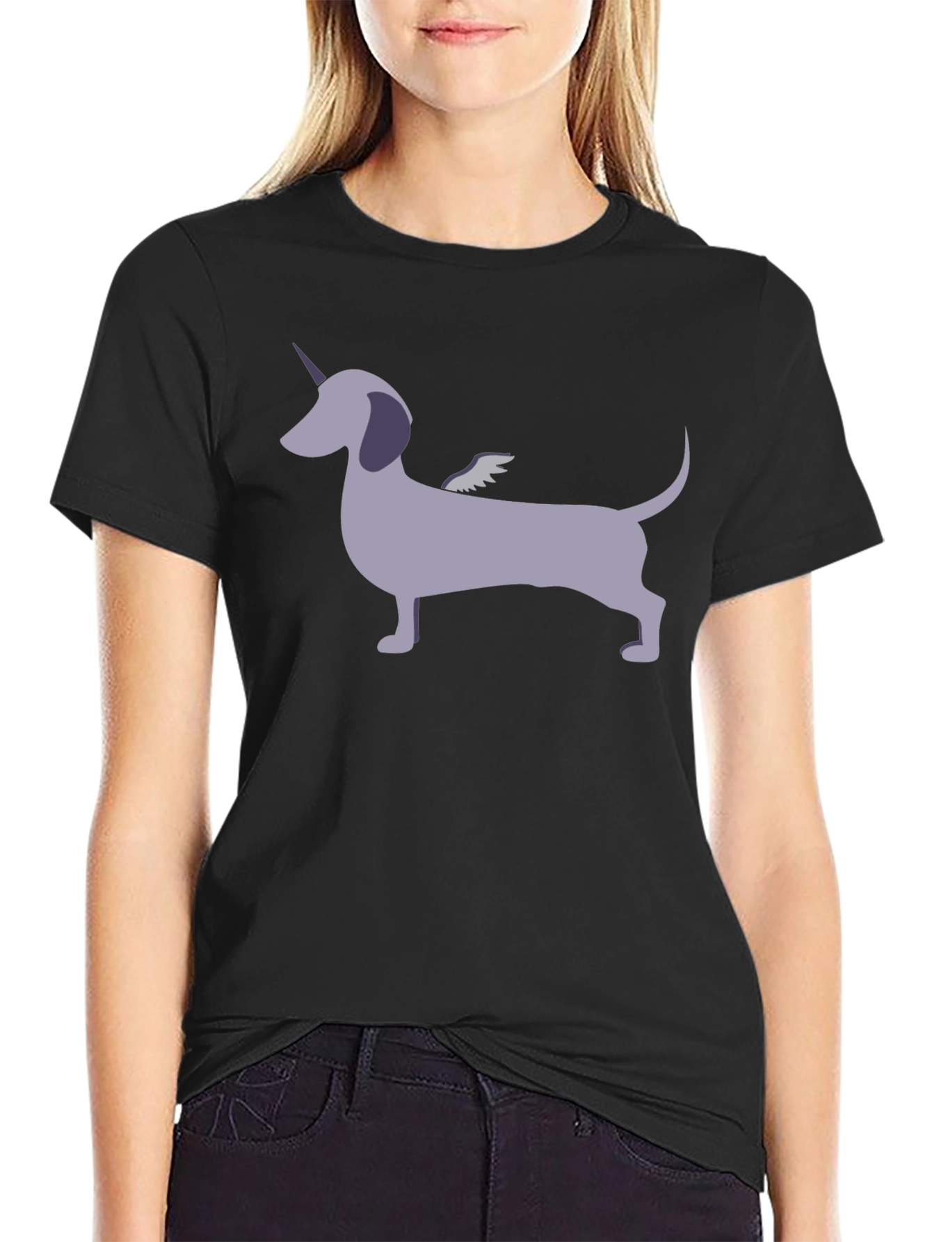 Unicorn Dachshund Graphic Tee - Mens Black T-Shirt