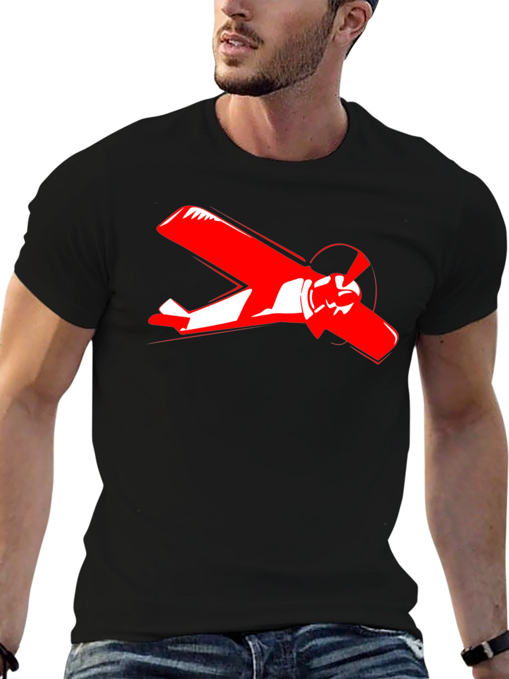 Airplane Graphic Tee - Black Cotton T-Shirt