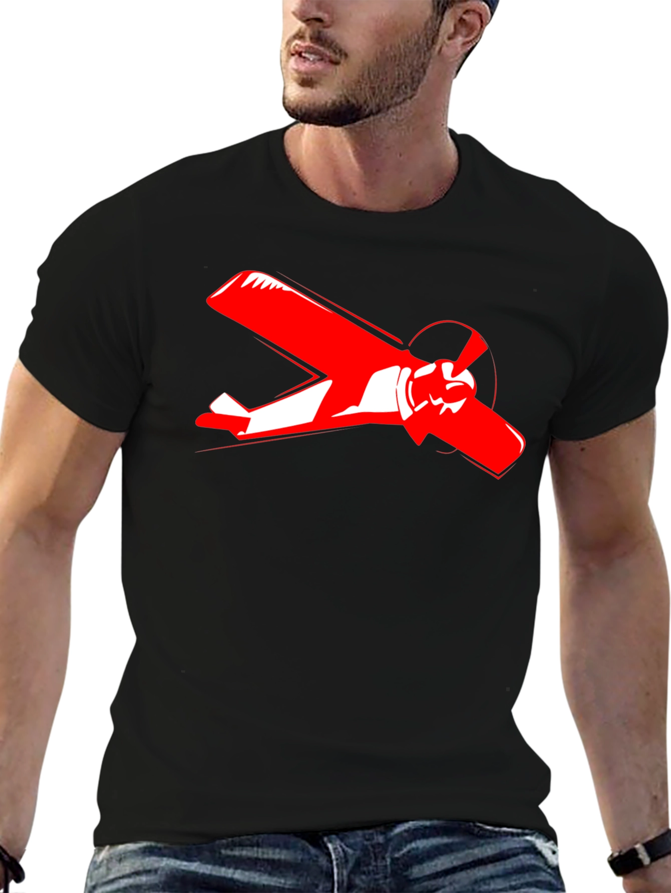 Airplane Graphic Tee - Black Cotton T-Shirt