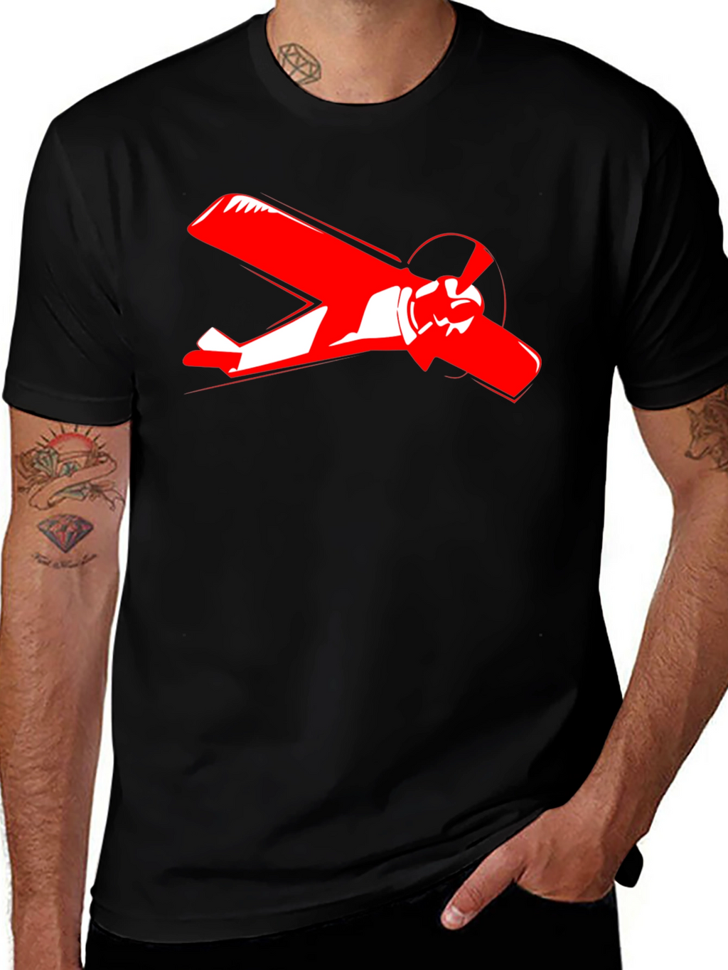 Airplane Graphic Tee - Black Cotton T-Shirt